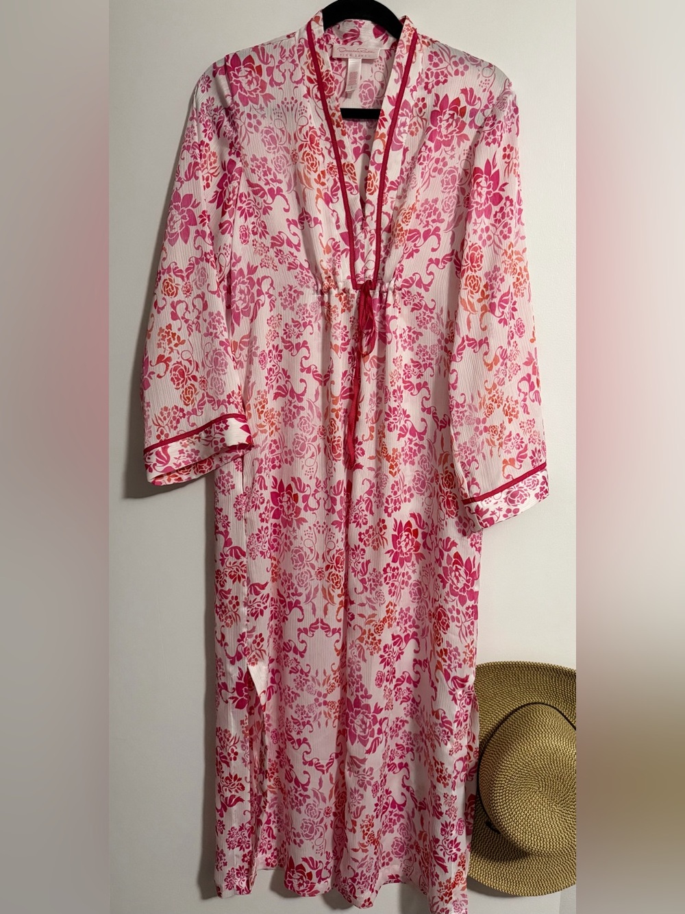 VTG Oscar de la Renta Pink Label Floral Empire Waist Maxi Caftan Lounger LikeNew